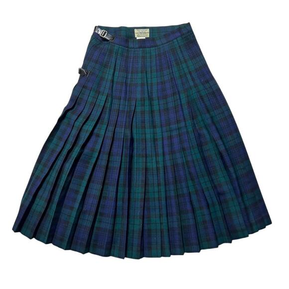 Lochcarron Scotland Vintage Green Tartan Plaid Woven Wool Kilt Skirt Womens 30”